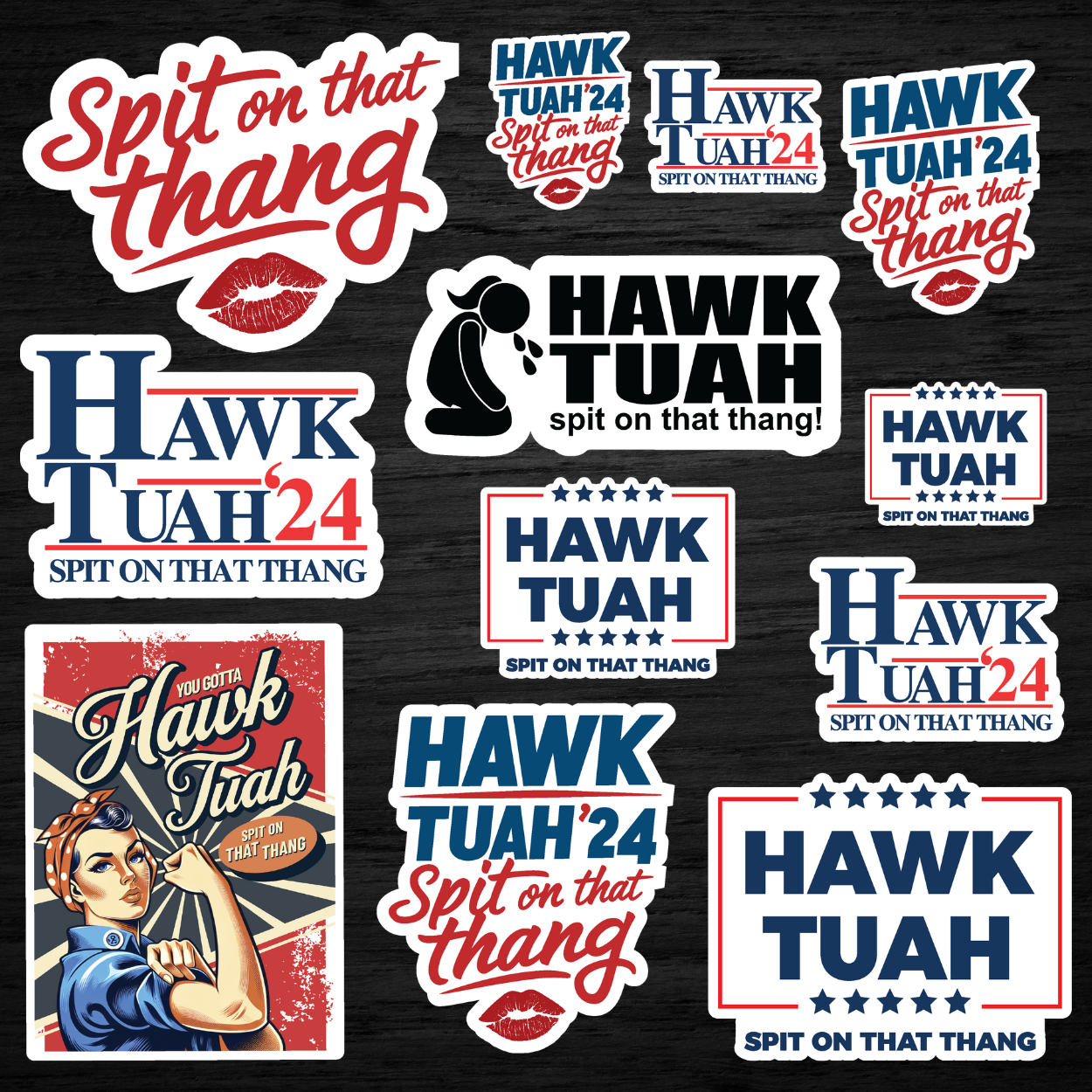 Hawk Tuah Spit On That Thang! Viral Sticker Pack - 12 Die Cut Hawk Tuah Stickers